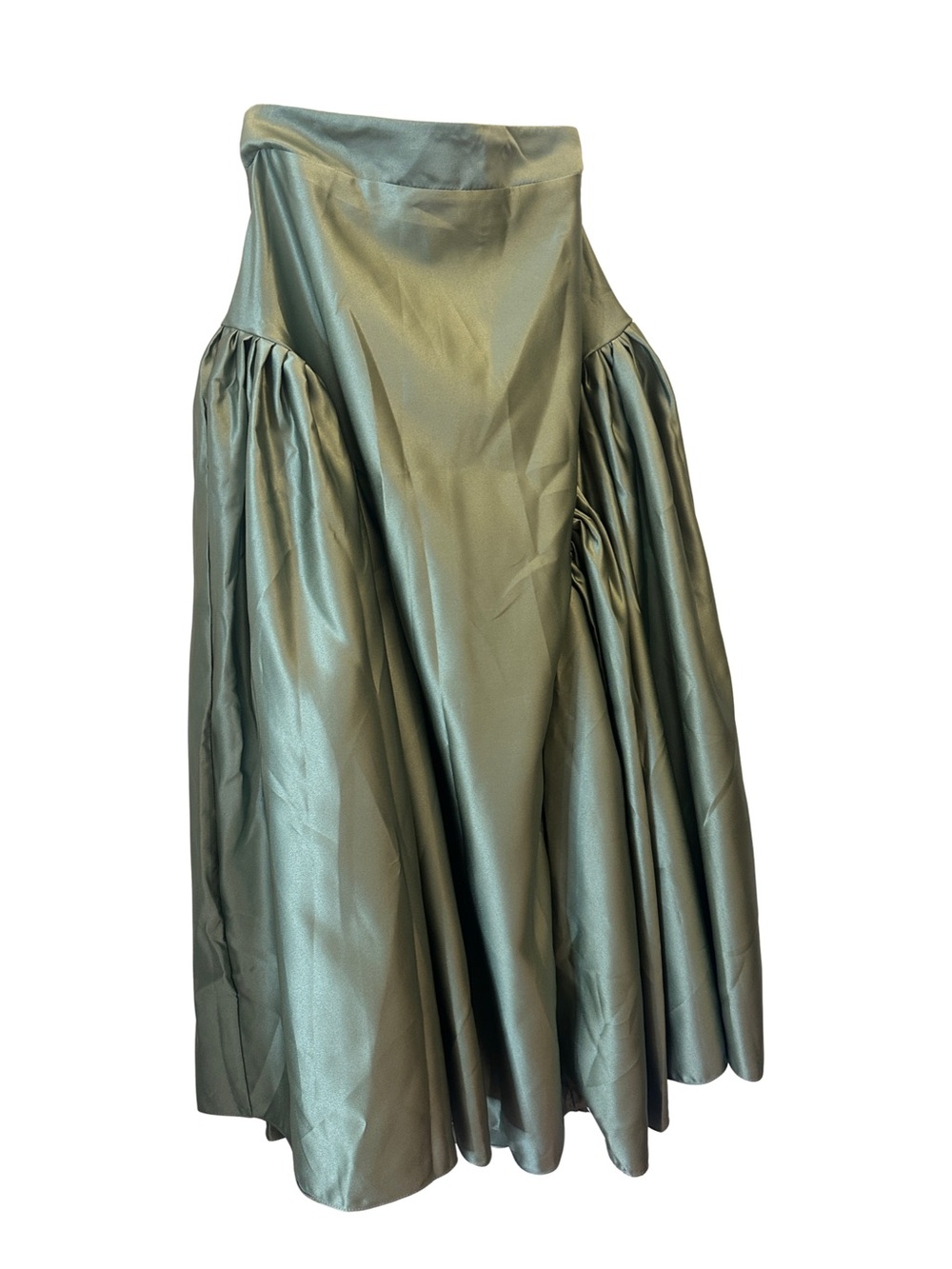 NWT Silk HightRise Olive Textured -Maxi Skirt /Gathered panel Sz Small - Picture 3 of 16